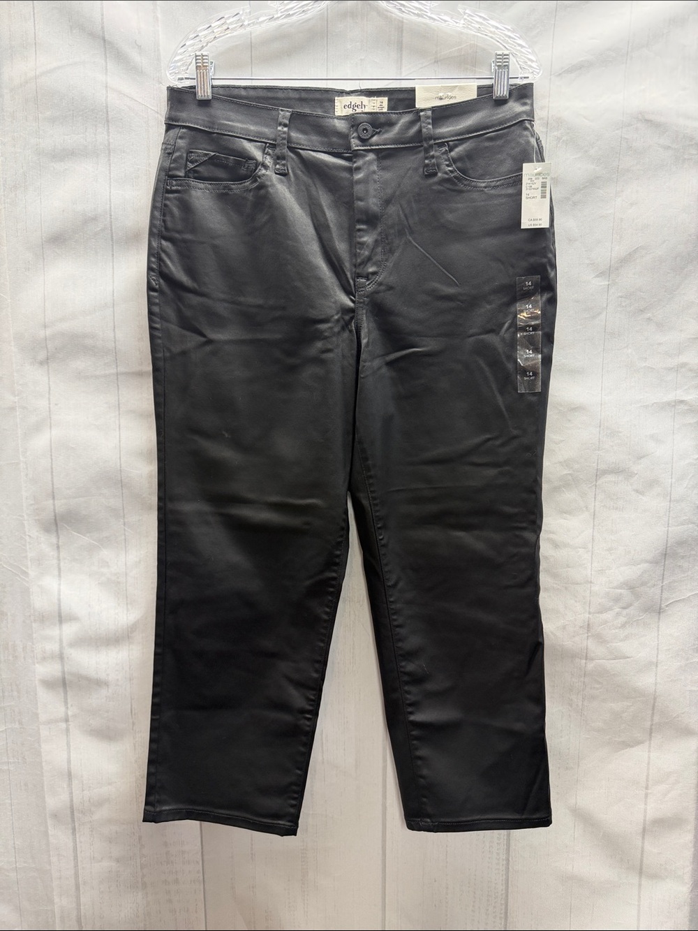 Edgely NWT Black Coated High Rise Ankle Slim Straight Jeans Size 14 Short
